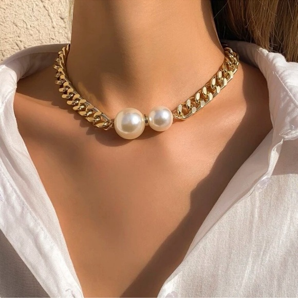 Ball Pearls Gold Chain Necklace - Picture 1 of 4